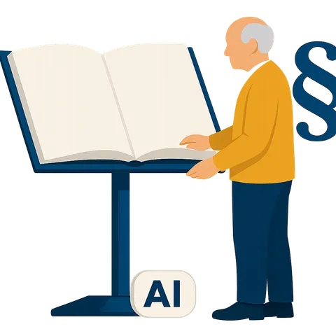 Illustration: Eine Person liest in einem übergroßen aufgeschlagenen Gesetzbuch